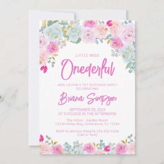 Roze Blauwe Perzik Bloemen Eervolle Verjaardag Kaart (Voorkant)