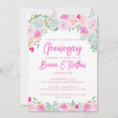 Roze Blauwe Perzik Bloemen Huwelijk Jubileum Kaart (Voorkant)