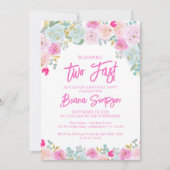 Roze Blauwe Perzik Bloemen Te Snelle Verjaardag Kaart (Voorkant)