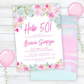 Roze Blauwe Perzik Paarse Bloemen 50ste Verjaardag Kaart