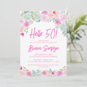 Roze Blauwe Perzik Paarse Bloemen 50ste Verjaardag Kaart (Staand voorkant)