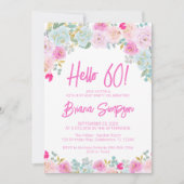 Roze Blauwe Perzik Paarse Bloemen 60ste Verjaardag Kaart (Voorkant)
