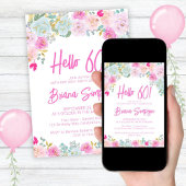 Roze Blauwe Perzik Paarse Bloemen 60ste Verjaardag Kaart