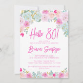 Roze Blauwe Perzik Paarse Bloemen 80ste Verjaardag Kaart (Voorkant)
