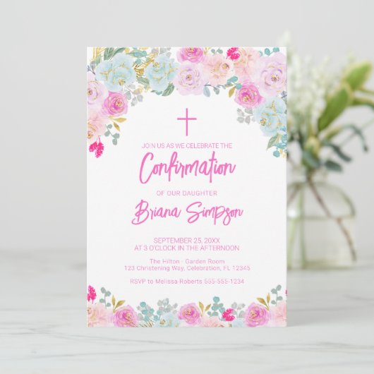 Roze Blauwe Perzik Paarse Bloemen Bloemen Bevestig Kaart (Staand voorkant)