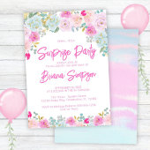 Roze Blauwe Perzik Paarse Bloemen Surprise Party Kaart