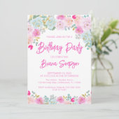 Roze Blauwe Perzik Paarse Bloemen Verjaardagsfeest Kaart (Staand voorkant)