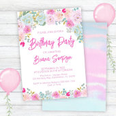 Roze Blauwe Perzik Paarse Bloemen Verjaardagsfeest Kaart