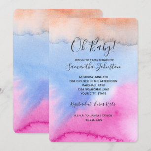 Roze Blauwe Perzik Tie dye Baby Shower Kaart