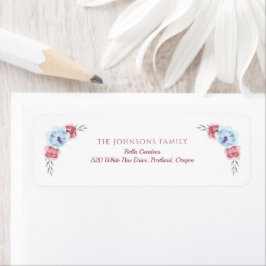 Roze Blauwe Pioen Krans Baby Shower Retouradres Etiket