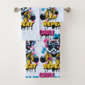 Roze Blauwe Pixel Panda Swag Bad Handdoek (Insitu)