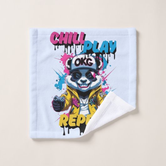 Roze Blauwe Pixel Panda Swag Bad Handdoek (Wasdoekje)
