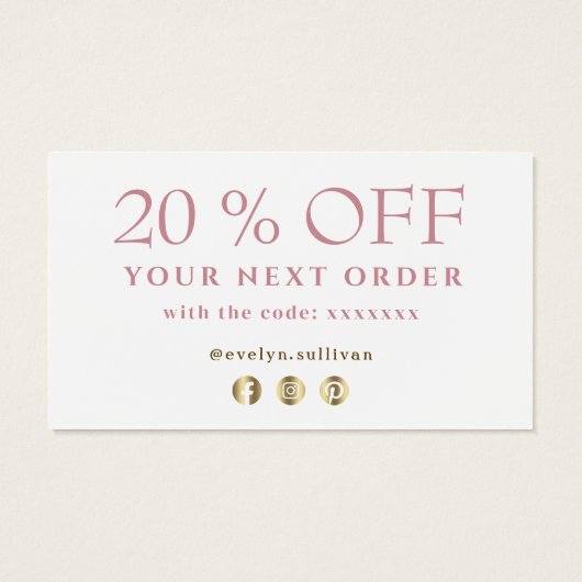 Roze blauwe plek dankzij de kortingskaart visitekaartje (Achterkant)