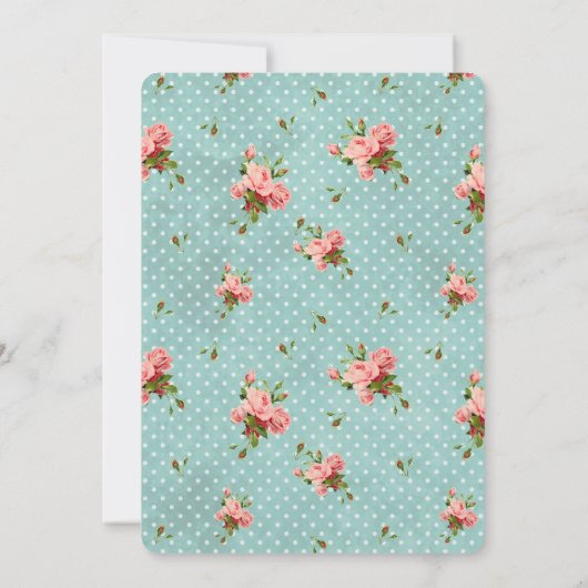 Roze Blauwe Polka Dots Bloemen Bruiloft Kaart (Achterkant)