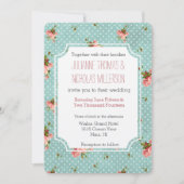 Roze Blauwe Polka Dots Bloemen Bruiloft Kaart (Voorkant)