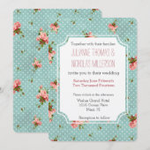 Roze Blauwe Polka Dots Bloemen Bruiloft Kaart (Voorkant / Achterkant)