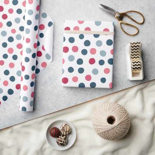 Roze Blauwe Polka Dots Wrapping Paper Cadeaupapier (Crafts)