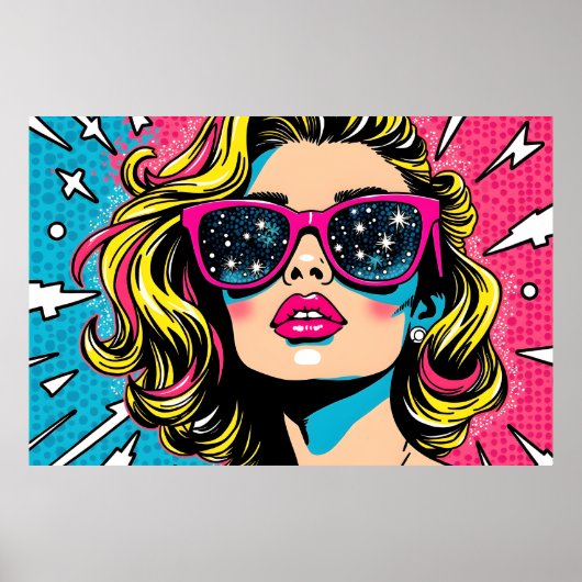 Roze & Blauwe Pop Art - Retro 80s Poster (Voorkant)
