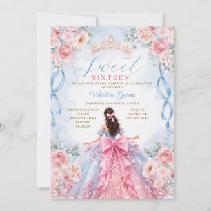 Roze Blauwe Prinsessen Baljurk Sweet 16 Verjaardag Kaart