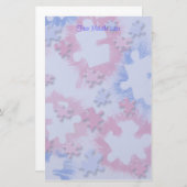 Roze blauwe puzzelstukjes, ruw geborsteld briefpapier (Voorkant / Achterkant)