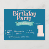 Roze Blauwe Regenboog Foto Verjaardagsfeest Uitnod Briefkaart (Achterkant)