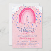 Roze Blauwe Regenboog Regendruppel Wolken Ballon V Kaart (Voorkant)