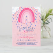 Roze Blauwe Regenboog Regendruppel Wolken Ballon V Kaart (Staand voorkant)