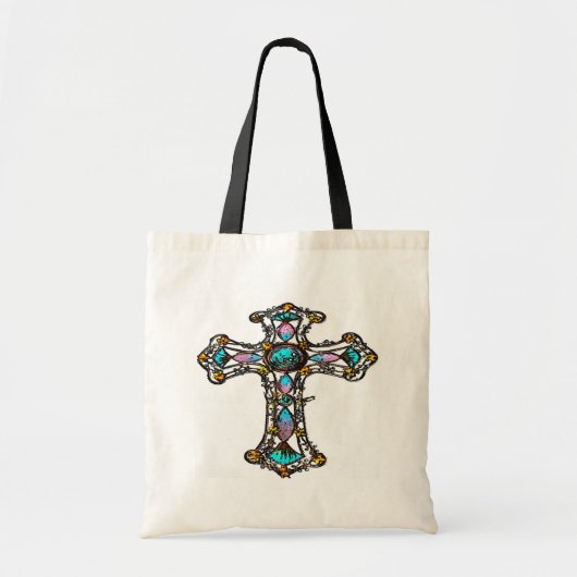 Roze Blauwe Religieuze Kruistas Tote Bag (Voorkant)