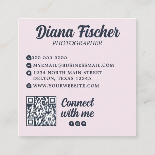 Roze Blauwe Retro Charm Camera voor Fotografen Vierkante Visitekaartje (Achterkant)