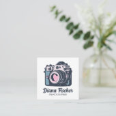 Roze Blauwe Retro Charm Camera voor Fotografen Vierkante Visitekaartje (Staand voorkant)