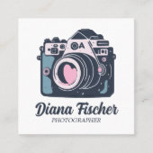 Roze Blauwe Retro Charm Camera voor Fotografen Vierkante Visitekaartje (Voorkant)