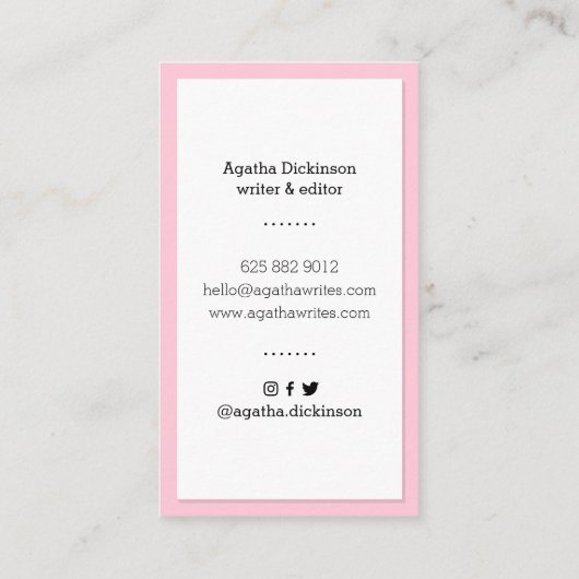 Roze blauwe retro-schrijfmachine visitekaartje (Achterkant)