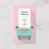 Roze blauwe retro-schrijfmachine visitekaartje (Voorkant)