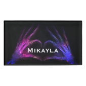 Roze/blauwe röntgenvingers vormen een hart naambadge (Voorkant)