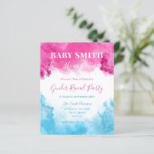 Roze blauwe rook Baby Genderonderzoek Uitnodiging (Staand voorkant)