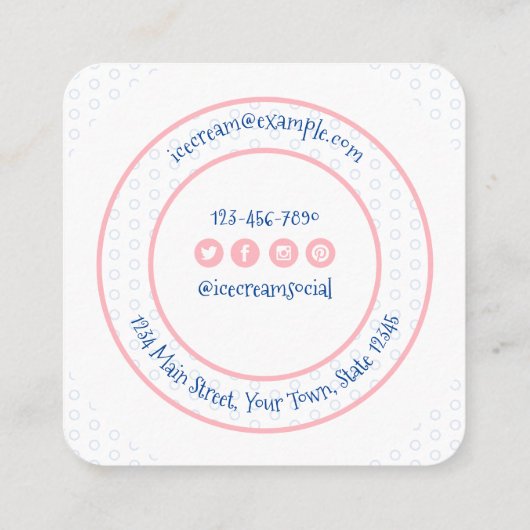 Roze blauwe roomijskegel contactkaartje (Achterkant)