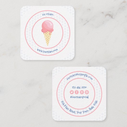 Roze blauwe roomijskegel contactkaartje (Voorkant / Achterkant)