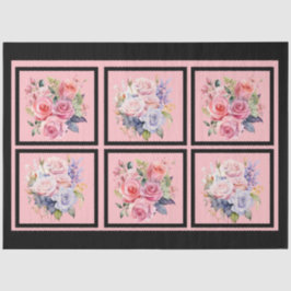 Roze & Blauwe Rose Boeketten Tegels Decoupage Tissuepapier
