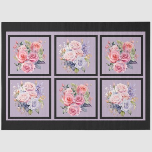 Roze & Blauwe Rose Boeketten Tegels Decoupage Tissuepapier (Voorkant)