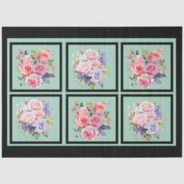 Roze & Blauwe Rose Boeketten Tegels Decoupage Tissuepapier