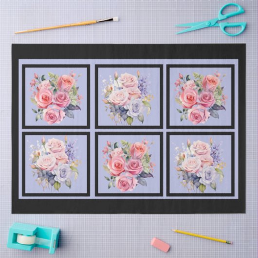 Roze & Blauwe Rose Boeketten Tegels Decoupage Tissuepapier (Craft)