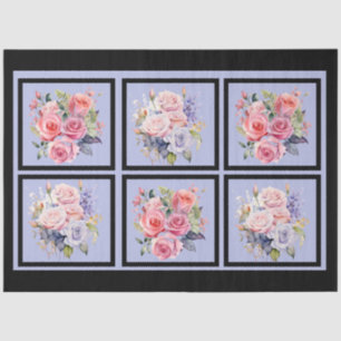 Roze & Blauwe Rose Boeketten Tegels Decoupage Tissuepapier