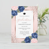Roze Blauwe Roze Gouden Bloemengraad Aankondiging (Staand voorkant)