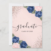 Roze Blauwe Roze Gouden Bloemengraad Aankondiging (Achterkant)