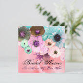 ROZE BLAUWE ROZEN EN ANEMONEBLOEMEN BRUIDSSLUIER KAART (Staand voorkant)