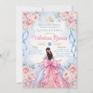 Roze Blauwe Rozen Quinceañera Uitnodiging