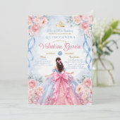 Roze Blauwe Rozen Quinceañera Uitnodiging (Staand voorkant)