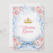 Roze Blauwe Rozen Quinceañera Uitnodiging (Achterkant)
