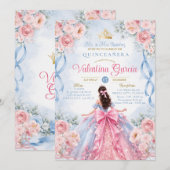 Roze Blauwe Rozen Quinceañera Uitnodiging (Voorkant / Achterkant)