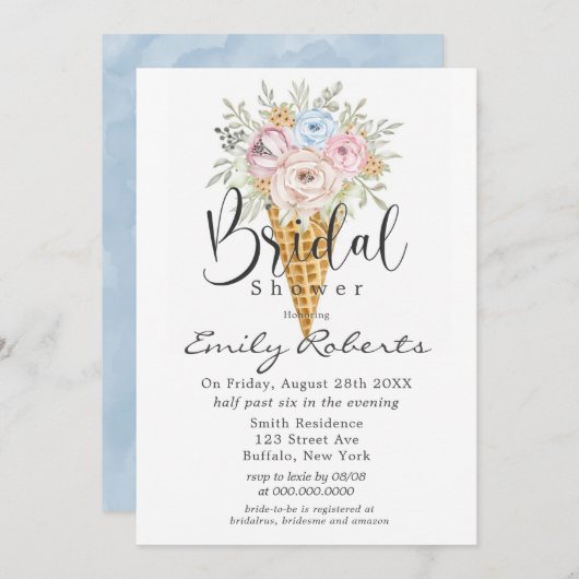 Roze Blauwe Salie Ijsje Bruidsdouche Uitnodiging (Voorkant / Achterkant)